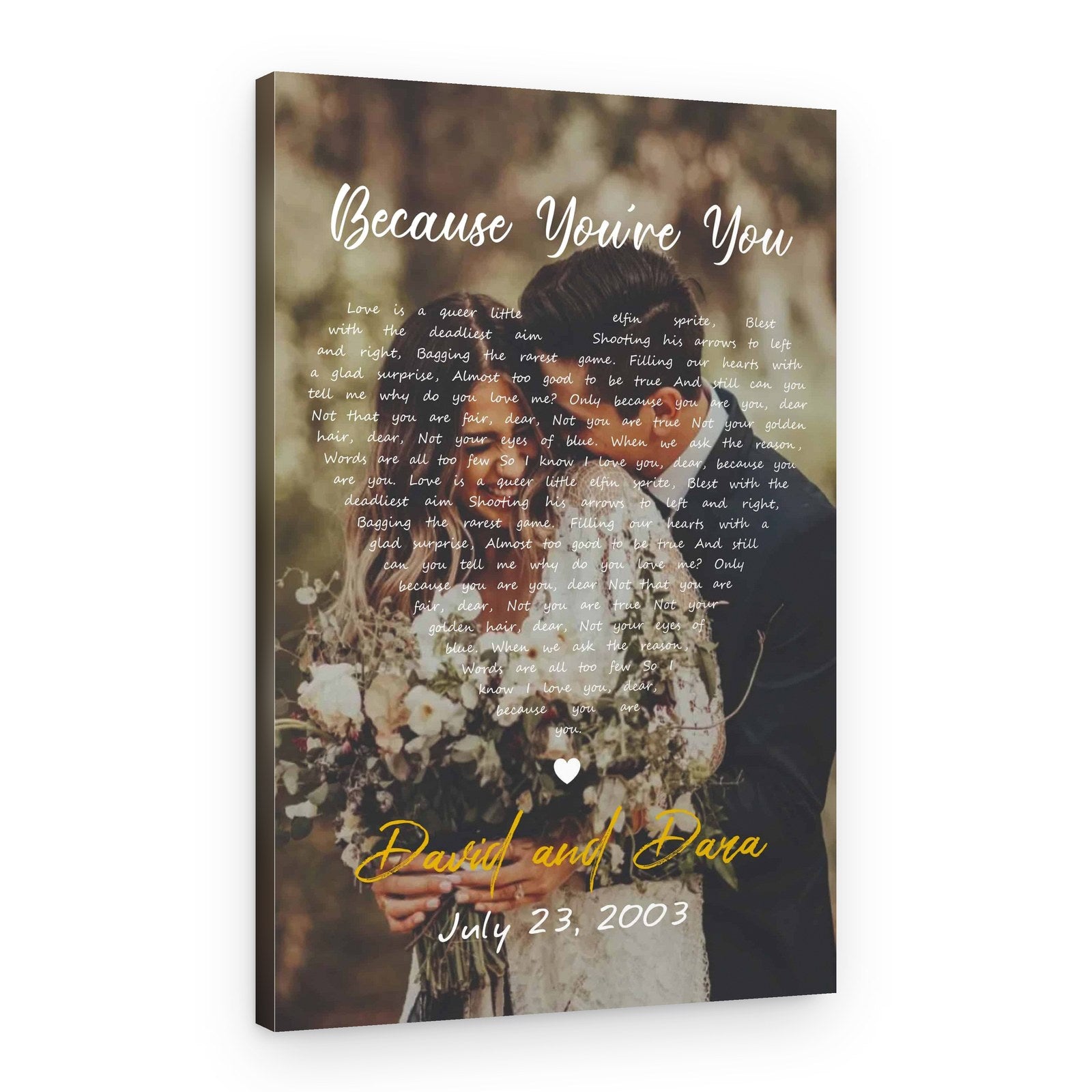 Heart-Shaped B&W Song Lyrics on Photo Canvas - Vertical | 365Canvas