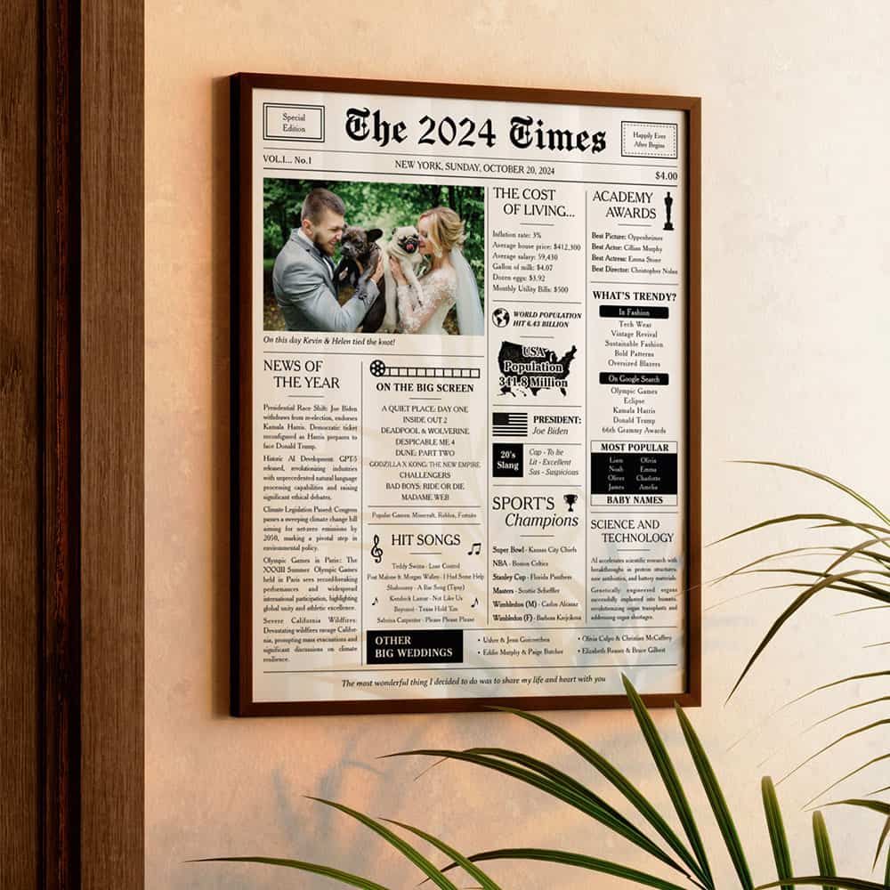 Custom Photo Newspaper Gift Canvas Print – Happy Wedding Day 2024