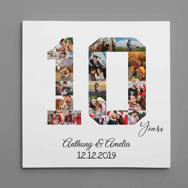Happy Anniversary 10 Years Together Photo Collage Custom Canvas Print