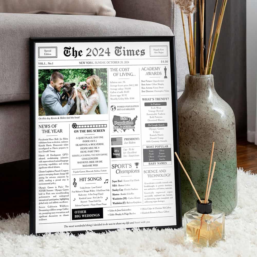 Custom Photo Newspaper Gift Canvas Print – Happy Wedding Day 2024