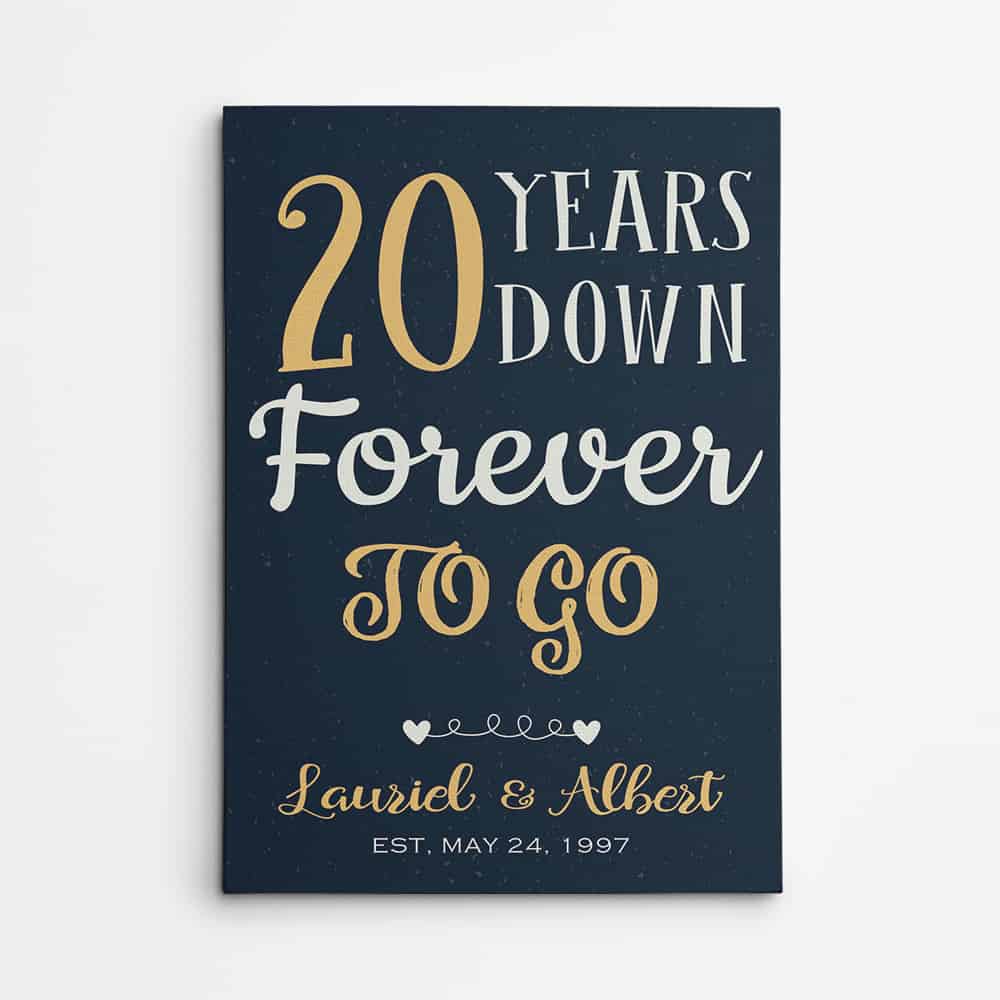 20 Years Down Forever To Go Custom Date and Name Canvas Print