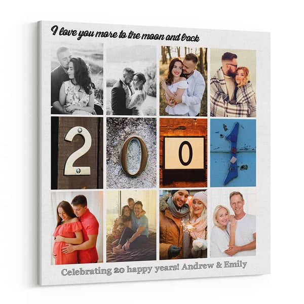 20th Anniversary Photo Collage with Letter Art Canvas Print