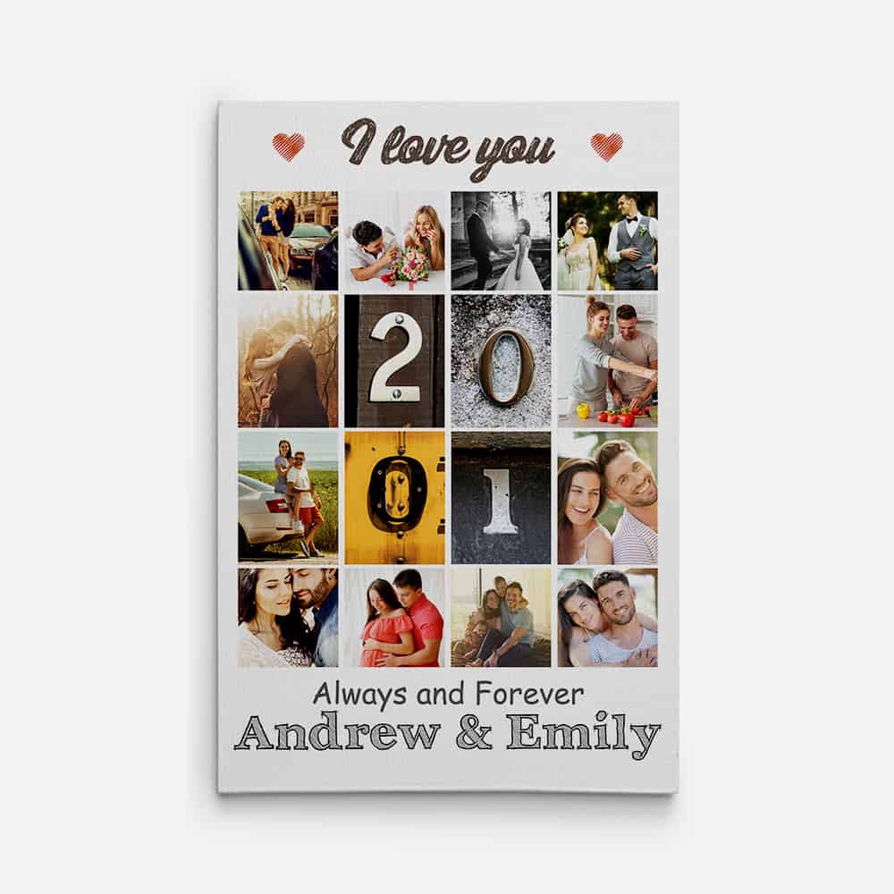 20th Anniversary Photo Collage with Letter Art Canvas Print