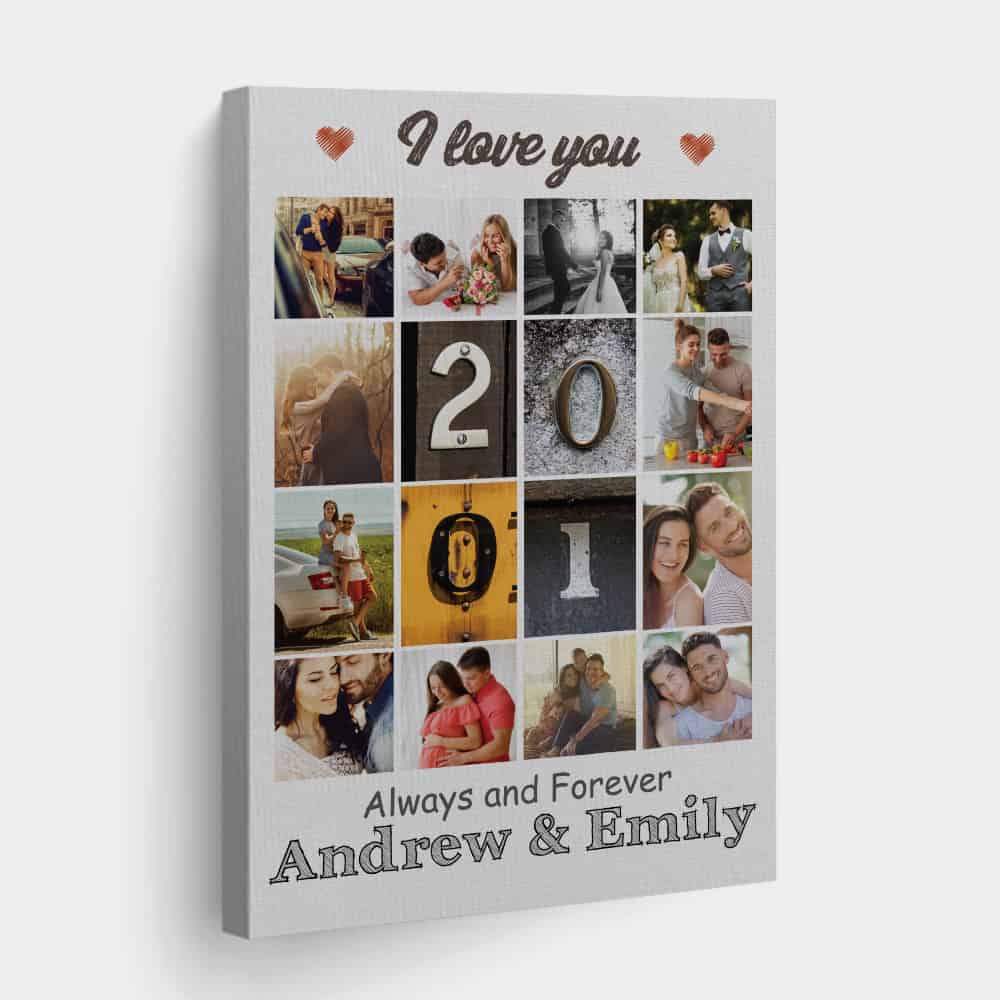 20th Anniversary Photo Collage with Letter Art Canvas Print