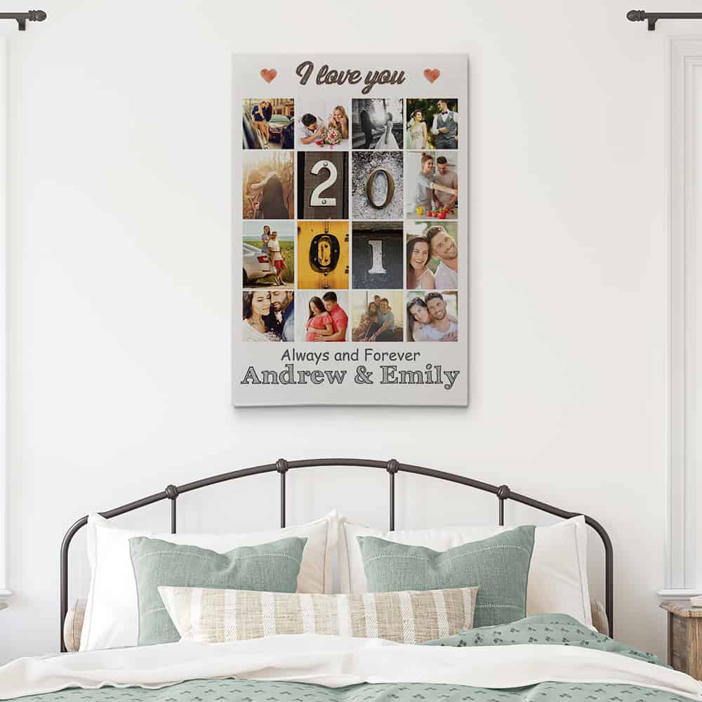 20th Anniversary Photo Collage with Letter Art Canvas Print