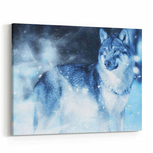 Lone Gray Wolf In Winter Canvas Wall Art