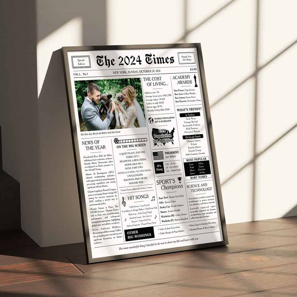 Custom Photo Newspaper Gift Canvas Print – Happy Wedding Day 2024