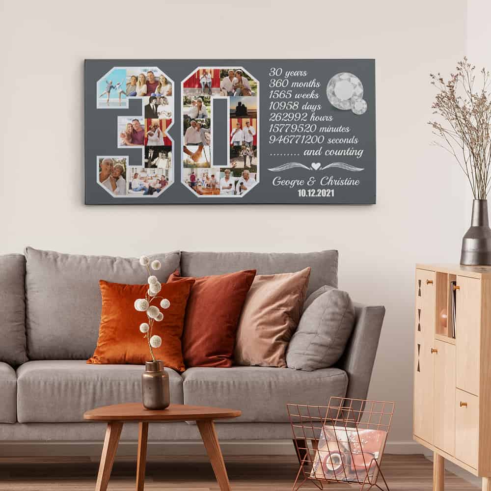 30th Anniversary Milestone Photo Collage Canvas for Couples