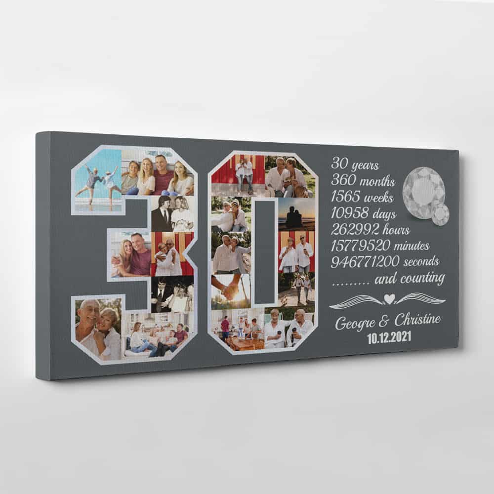 30th Anniversary Milestone Photo Collage Canvas for Couples