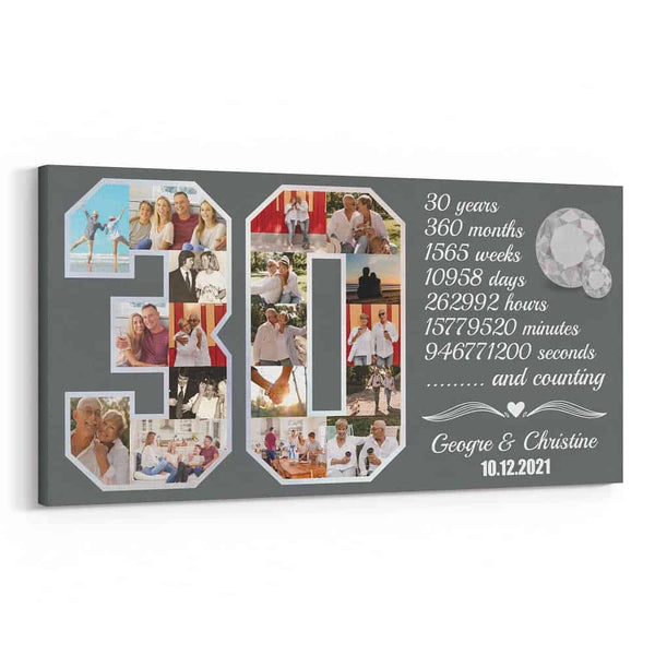 30th Anniversary Milestone Photo Collage Canvas for Couples