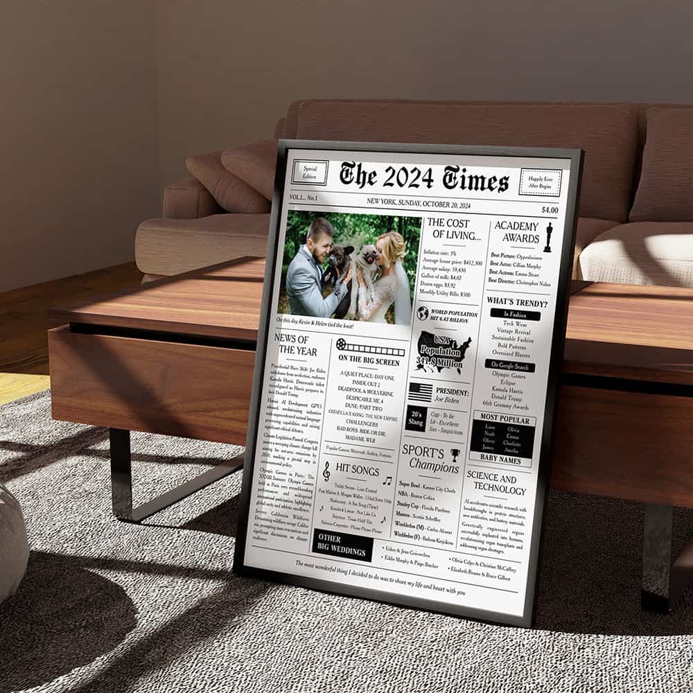 Custom Photo Newspaper Gift Canvas Print – Happy Wedding Day 2024