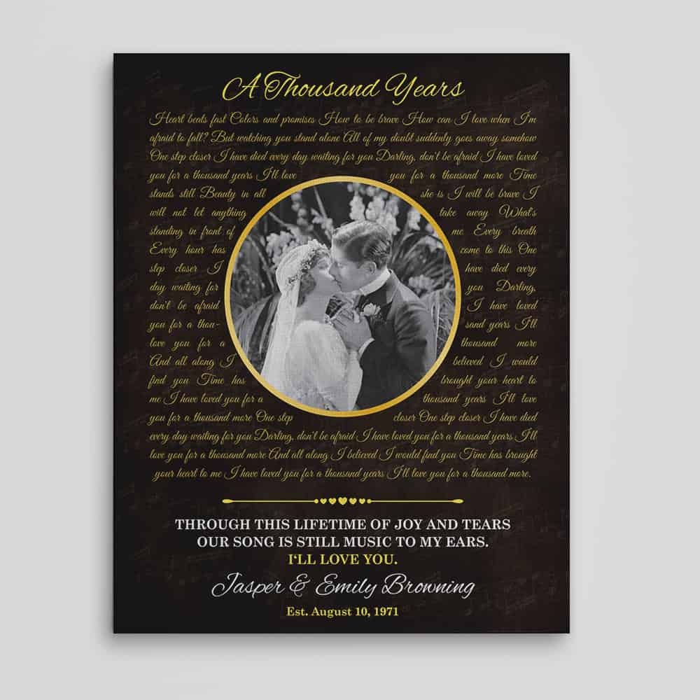 50th Wedding Anniversary Canvas Print With Song Lyrics and Photo