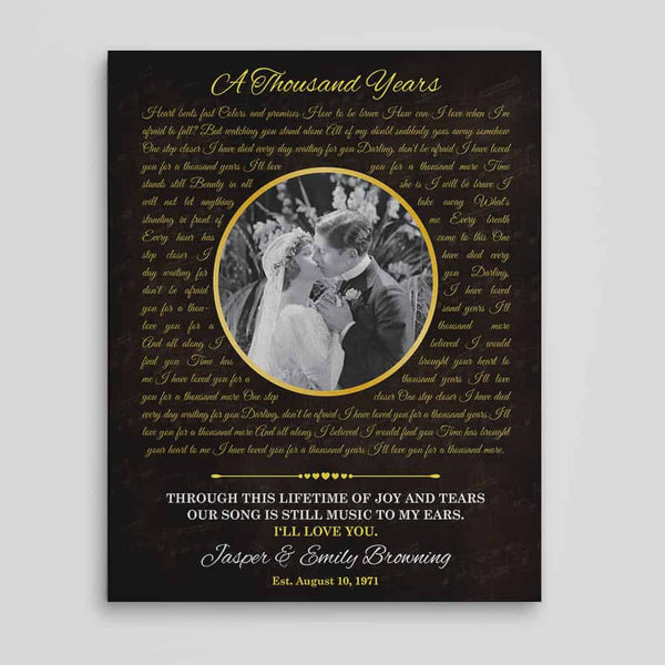 50th Wedding Anniversary Canvas Print with Song Lyrics and Photo