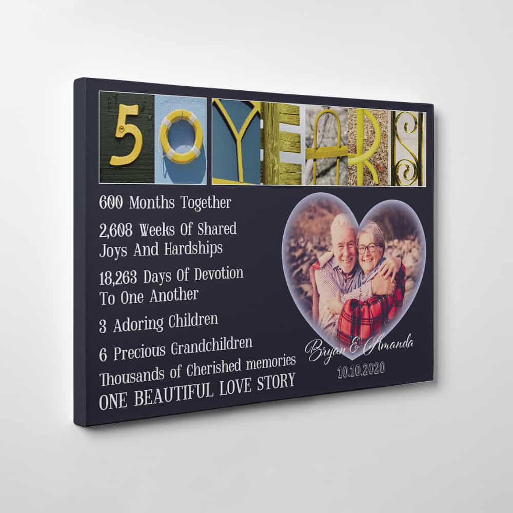 50 Years Wedding Anniversary Letter Art Canvas Print - Golden Anniversary Gifts For Parents