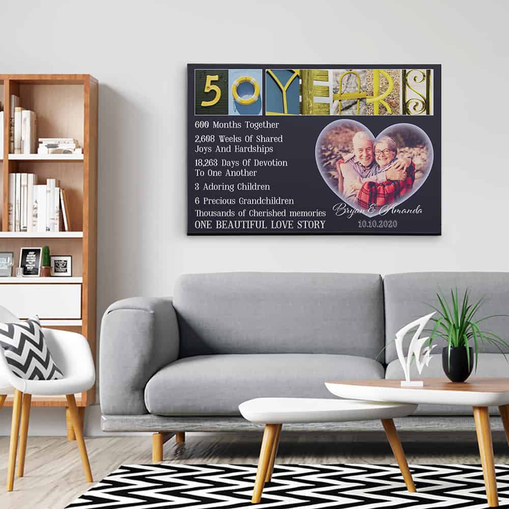 50 Years Wedding Anniversary Letter Art Canvas Print - Golden Anniversary Gifts For Parents
