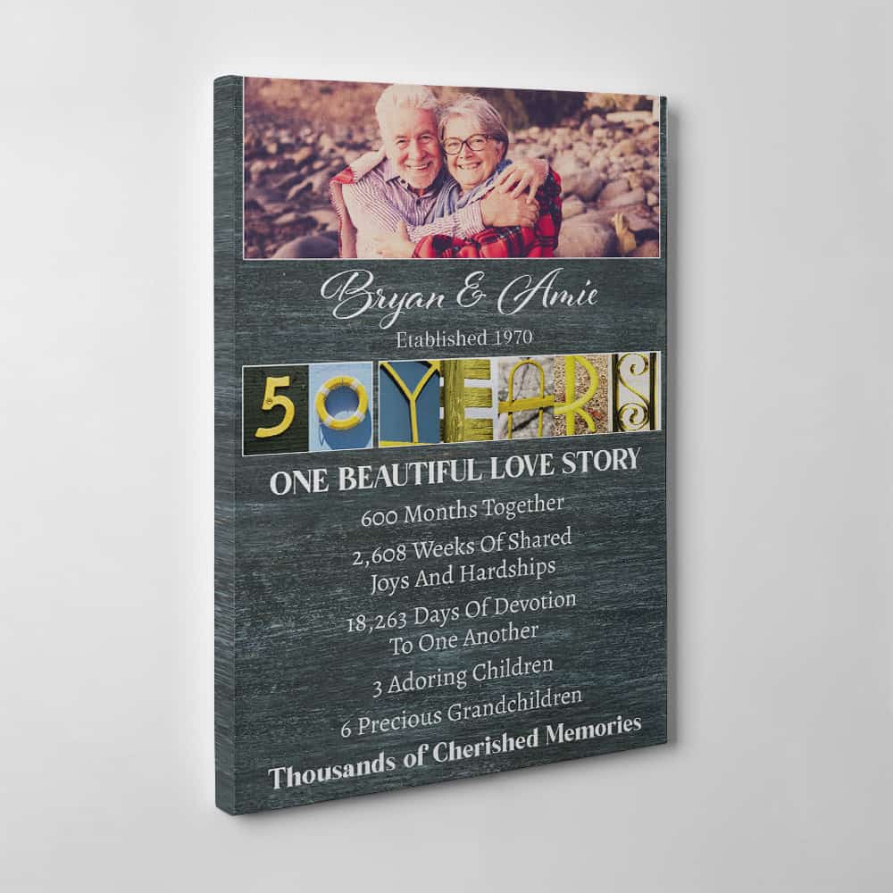 50 Years Wedding Anniversary Letter Art Canvas Print - Golden Anniversary Gifts For Parents