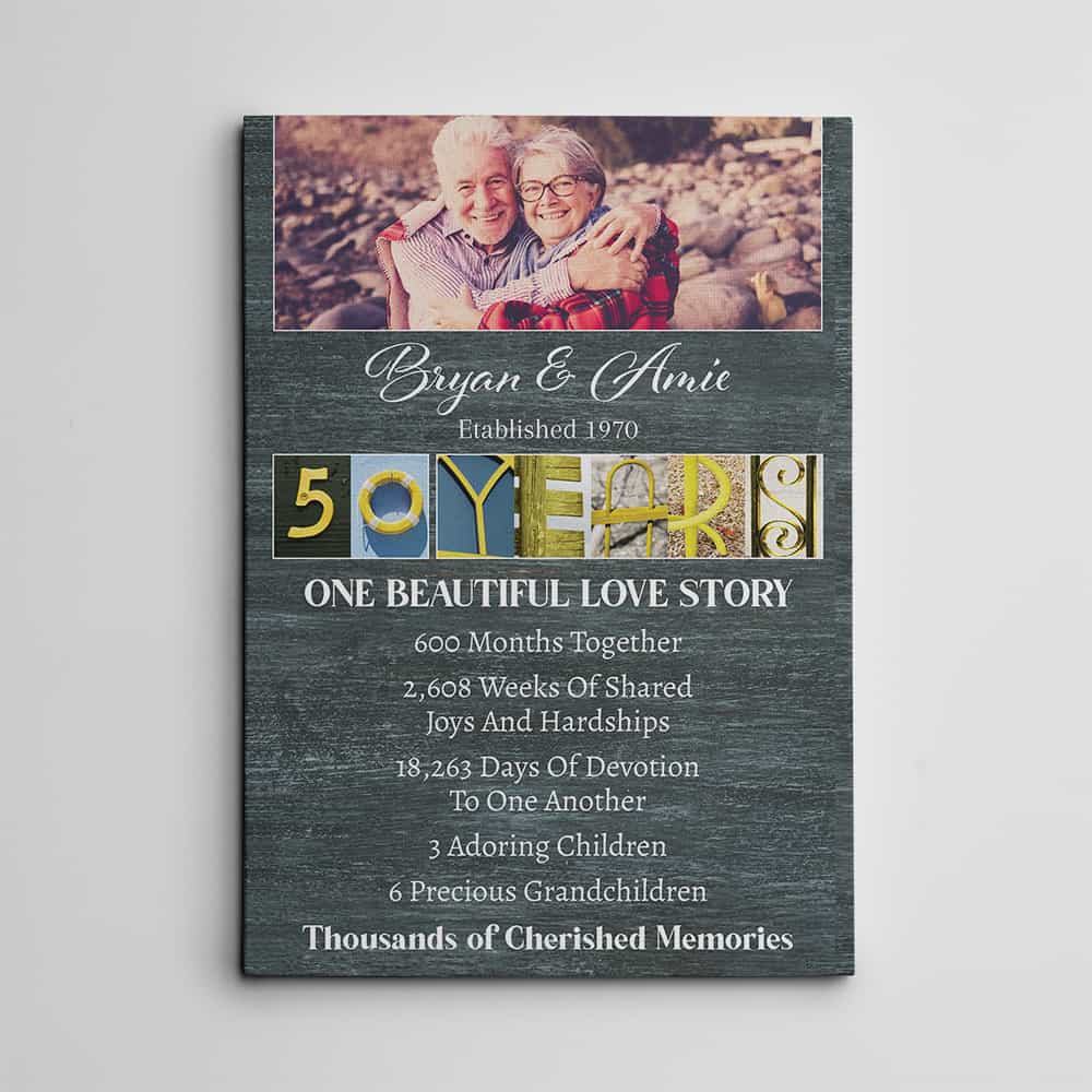 50 Years Wedding Anniversary Letter Art Canvas Print - Golden Anniversary Gifts For Parents