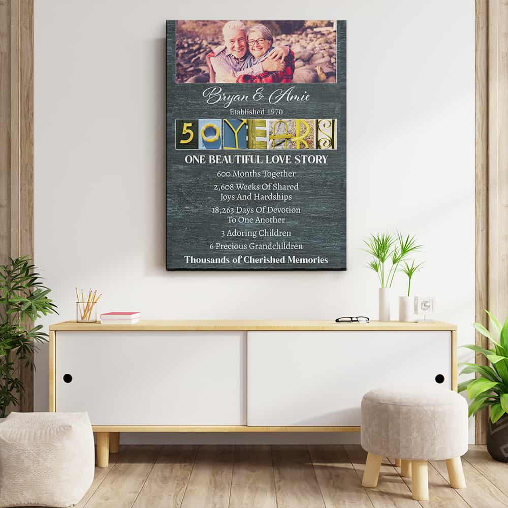 50 Years Wedding Anniversary Letter Art Canvas Print - Golden Anniversary Gifts For Parents