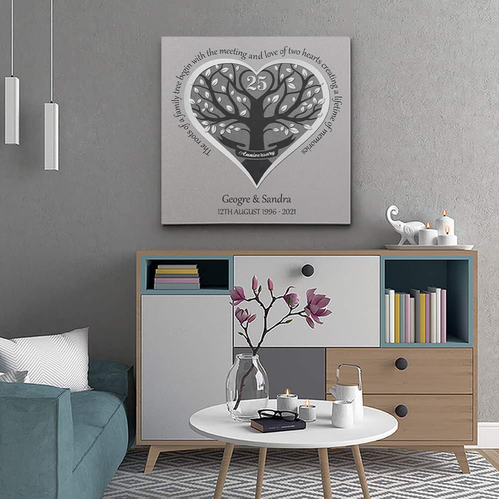 The Roots Of A Family Tree Begin With The Love Of Two Hearts 25th Anniversary Canvas Print