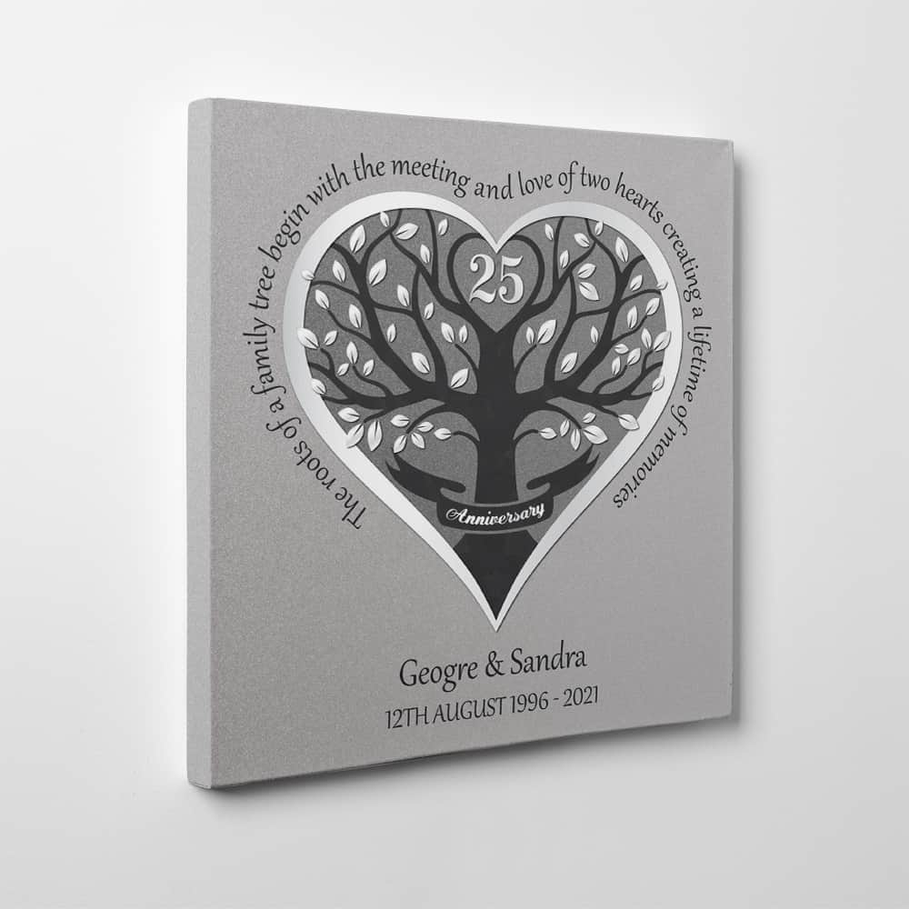 The Roots Of A Family Tree Begin With The Love Of Two Hearts 25th Anniversary Canvas Print