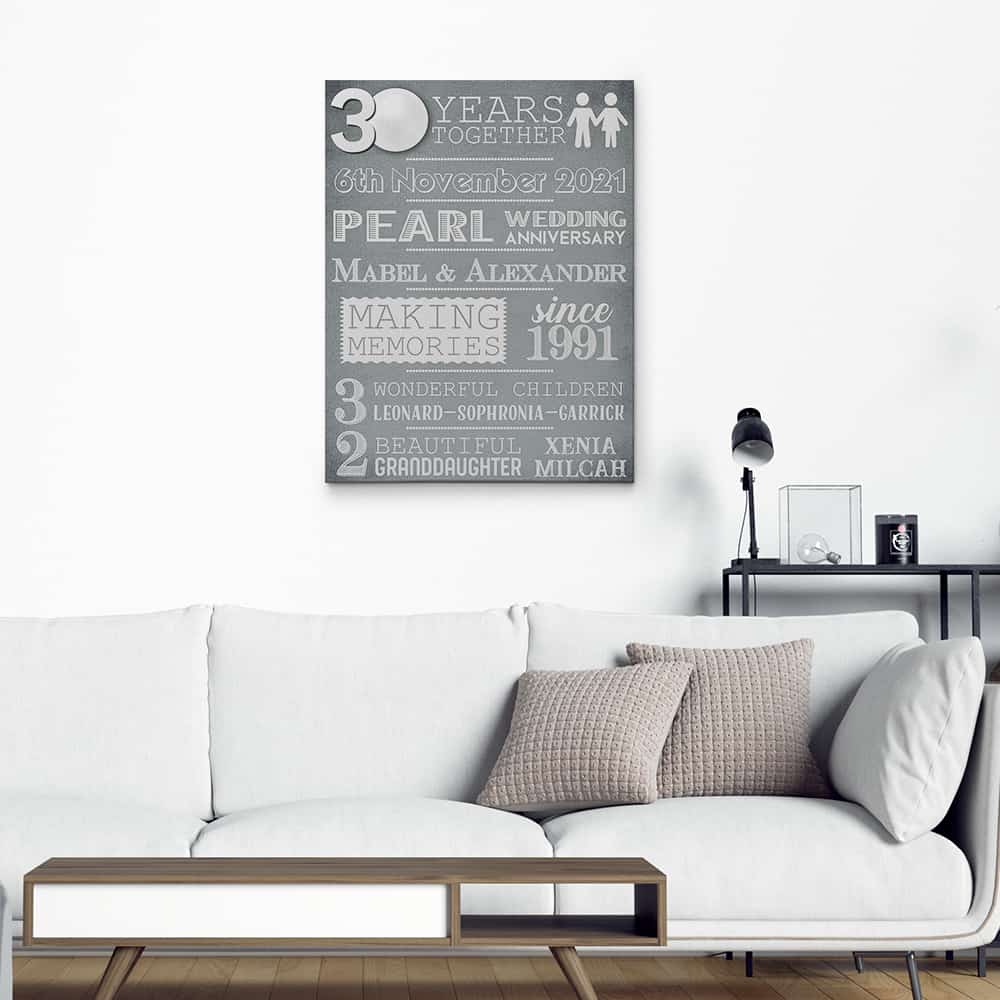 30 Years Pearl Wedding Anniversary  Custom Canvas Print