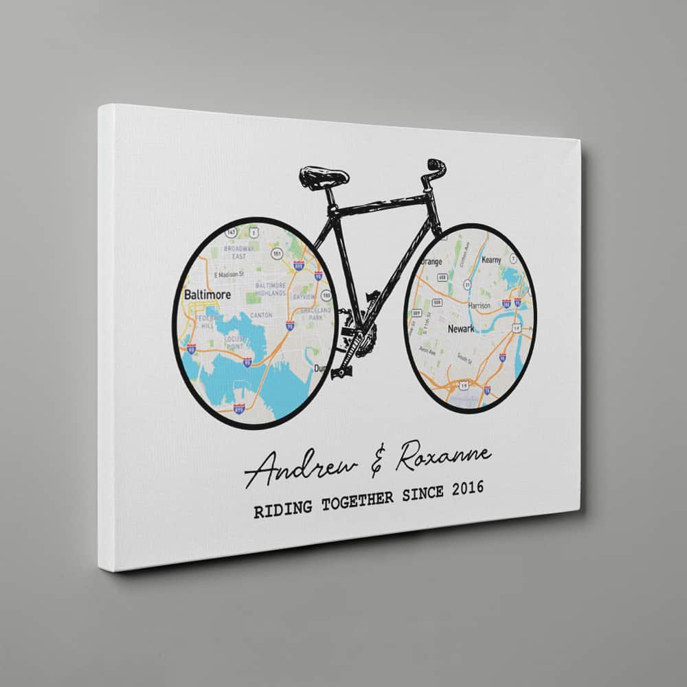 Riding Together Bicycle Map 2 Locations Canvas Print