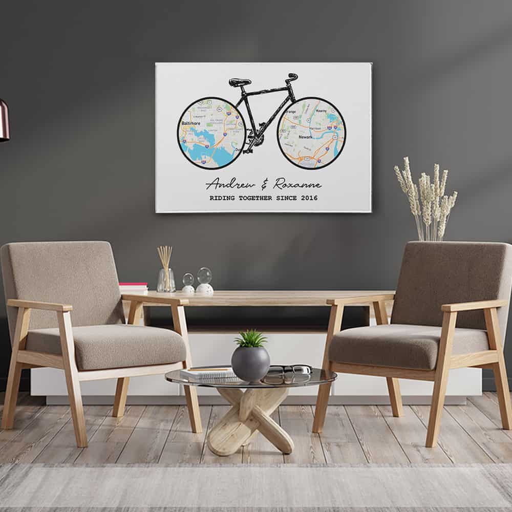 Riding Together Bicycle Map 2 Locations Canvas Print