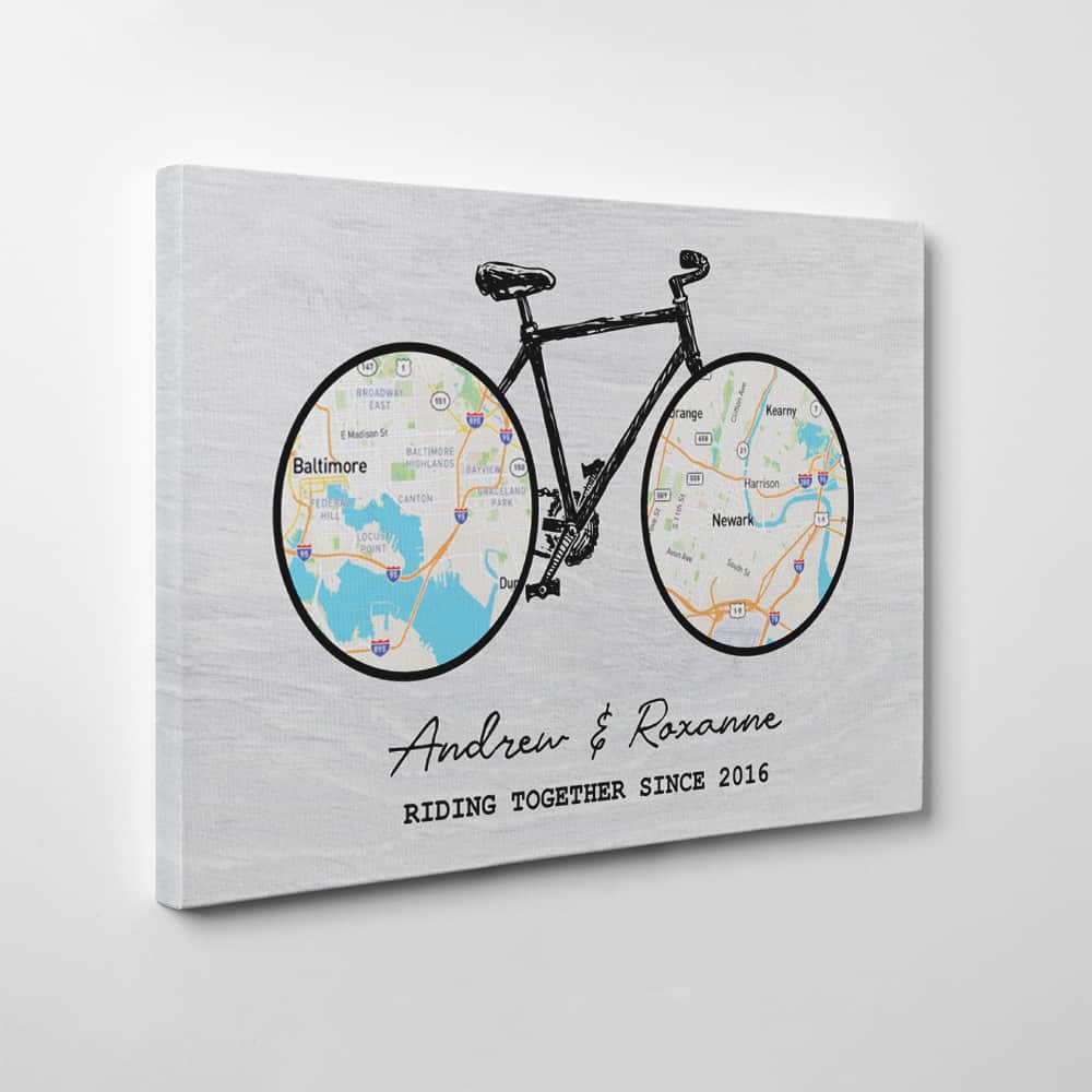 Riding Together Bicycle Map 2 Locations Canvas Print