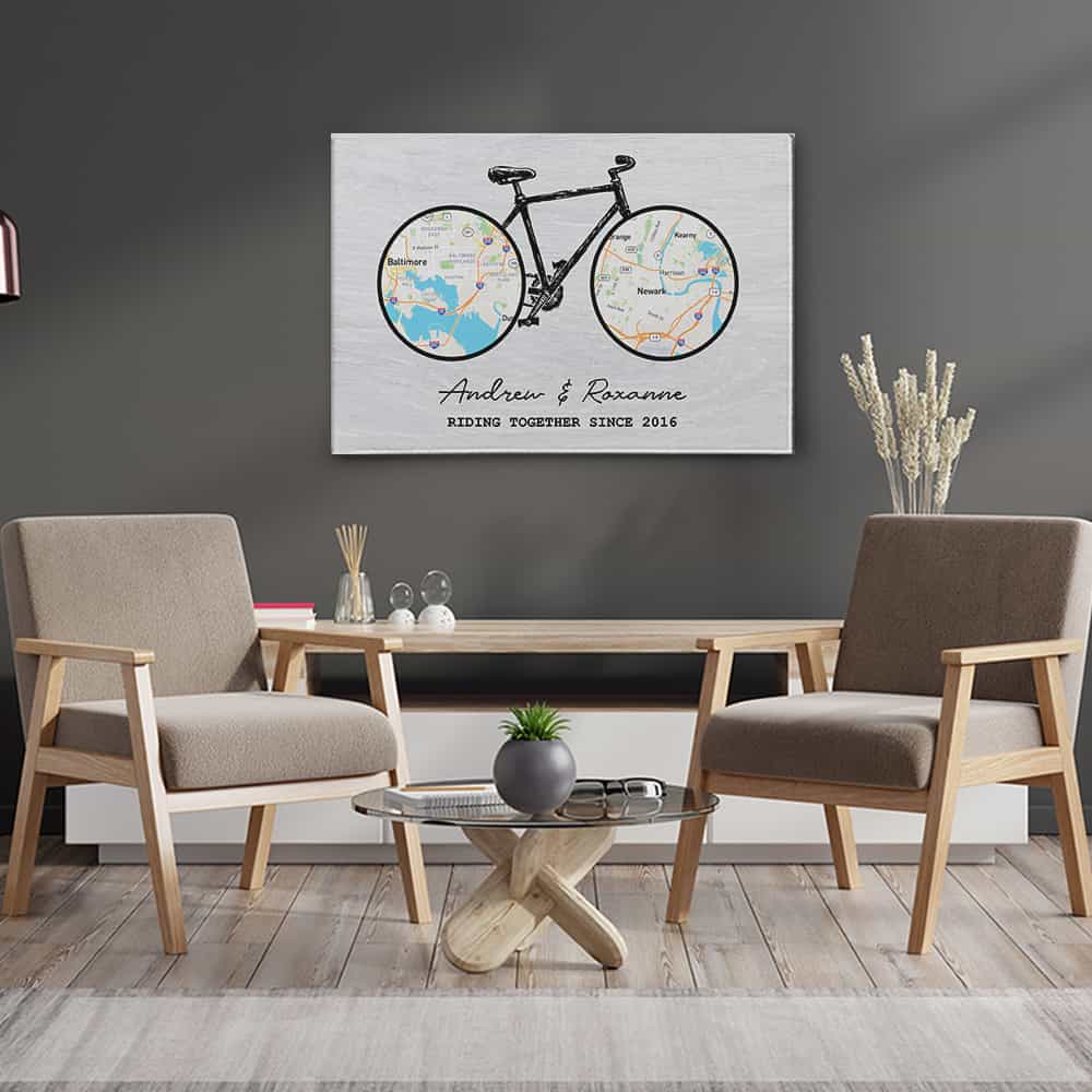 Riding Together Bicycle Map 2 Locations Canvas Print