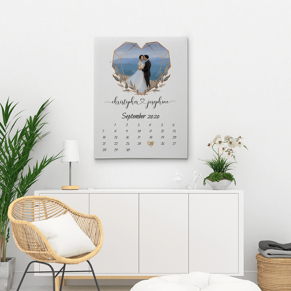 Calendar Diamond Heart Shaped Photo Canvas Print
