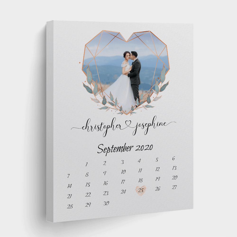 Calendar Diamond Heart Shaped Photo Canvas Print