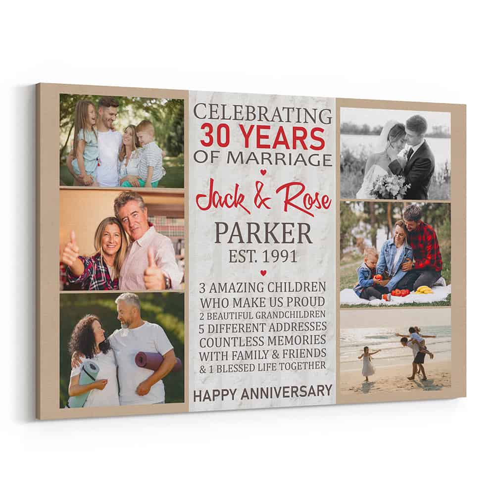 Celebrating 30 Years of Marriage – Photo Collage Canvas with 6 Photos