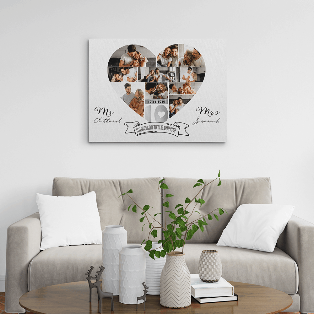 Celebrating Our "Tin" Year 10th Anniversary Photo Collage Canvas Print