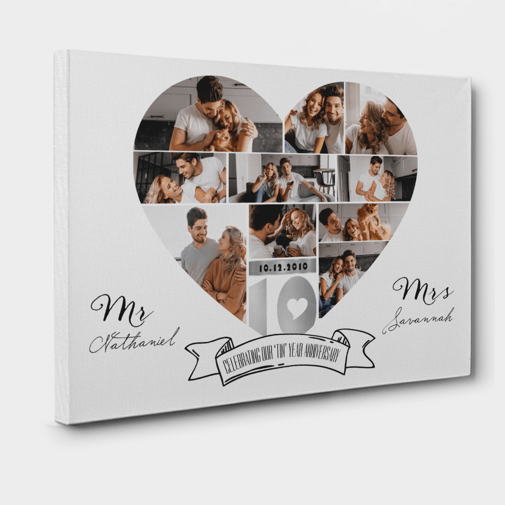 Celebrating Our "Tin" Year 10th Anniversary Photo Collage Canvas Print