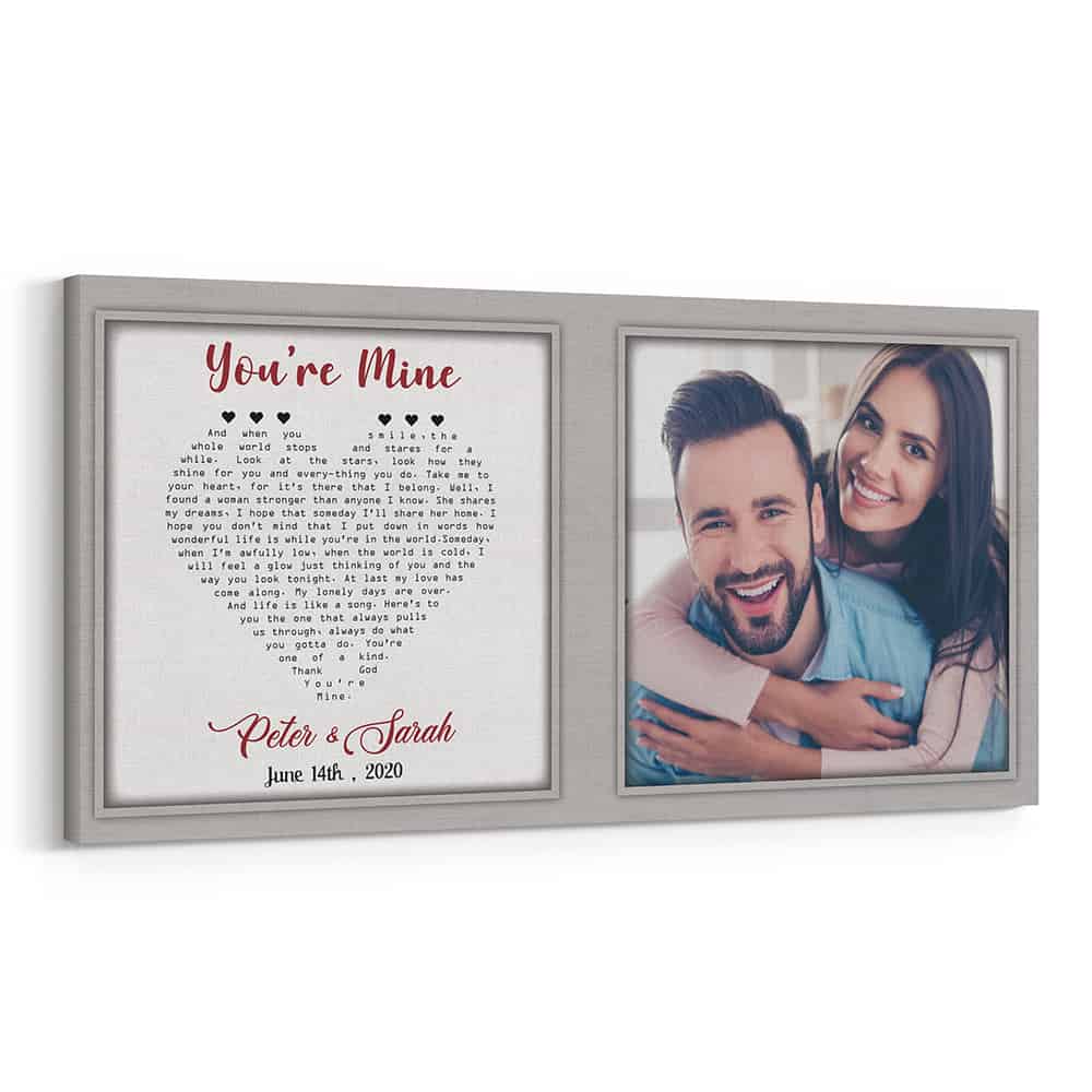 custom song lyrics and photo window frame style canvas print