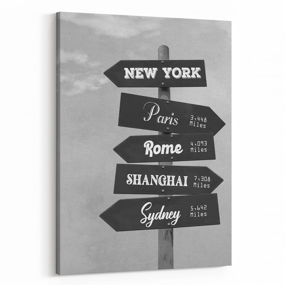 Custom Travel Signpost Canvas Print With Destination Cities