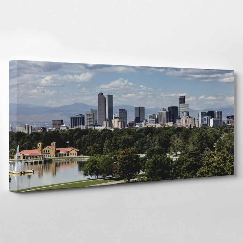 Denver, Colorado Skyline Canvas Wall Art - park in the morning