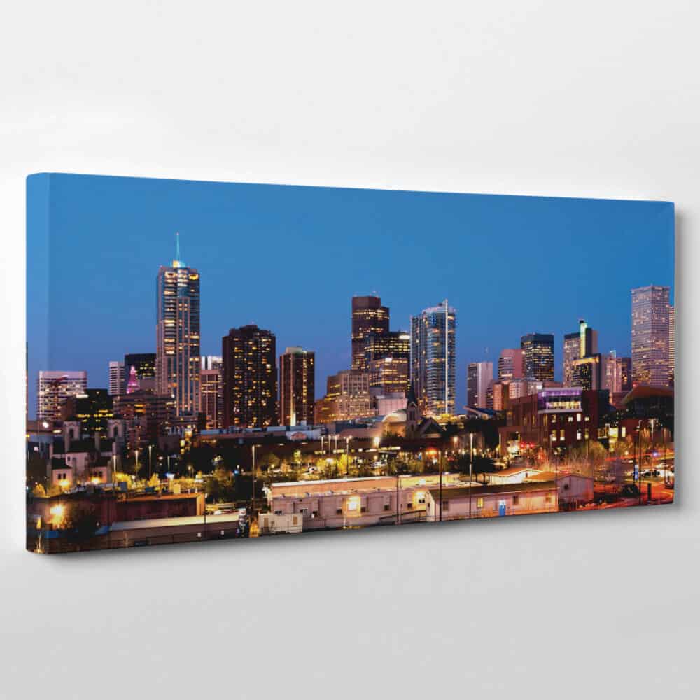 Denver, Colorado Skyline Canvas Wall Art - buildings with light at night