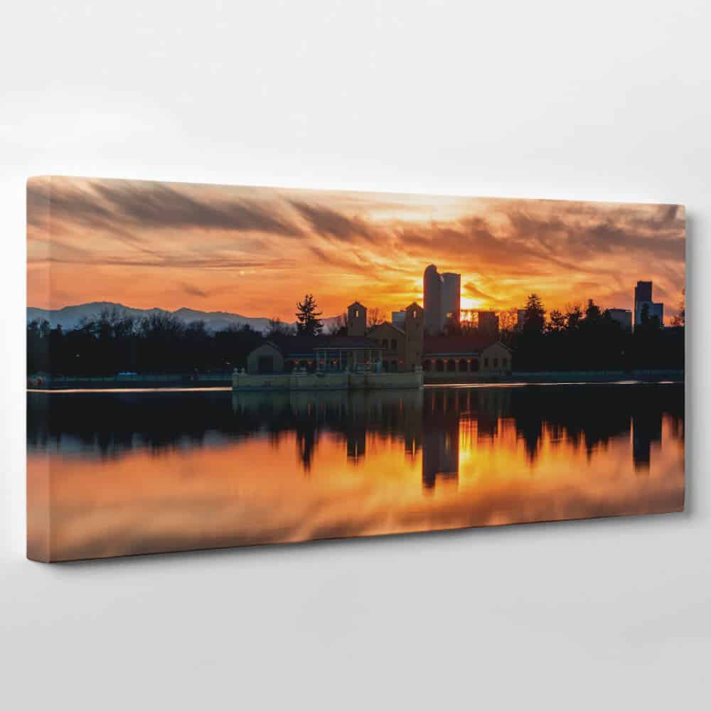 Denver, Colorado Skyline Canvas Wall Art - lake at dusk
