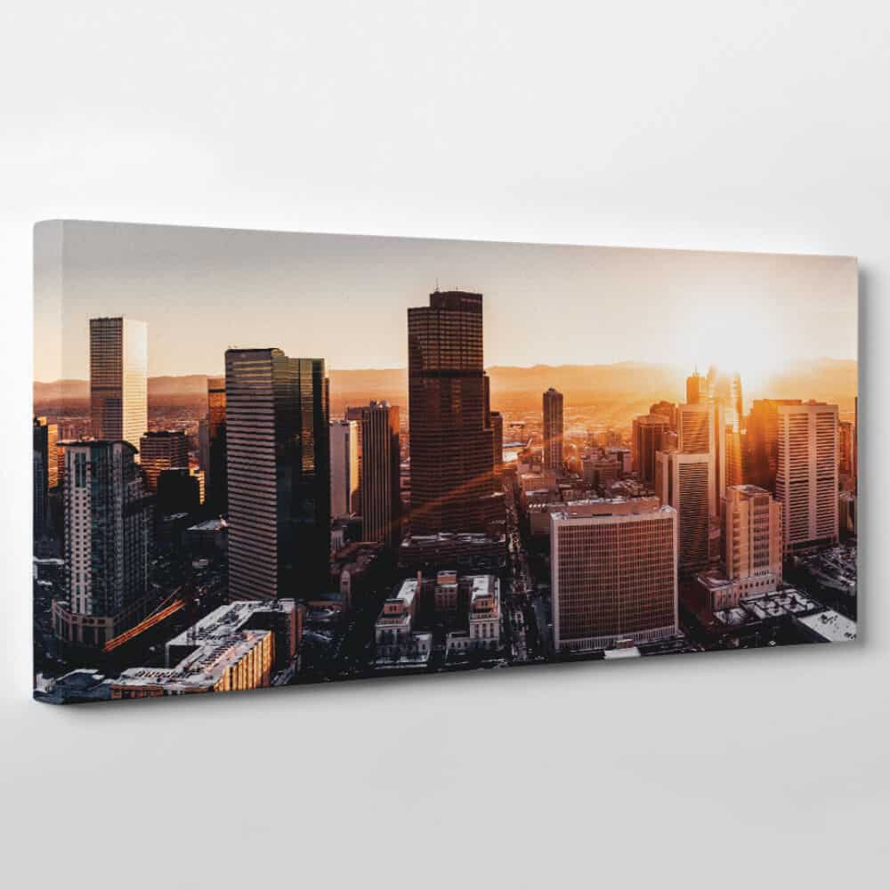 Denver, Colorado Skyline Canvas Wall Art - city skyscrapers at dawn