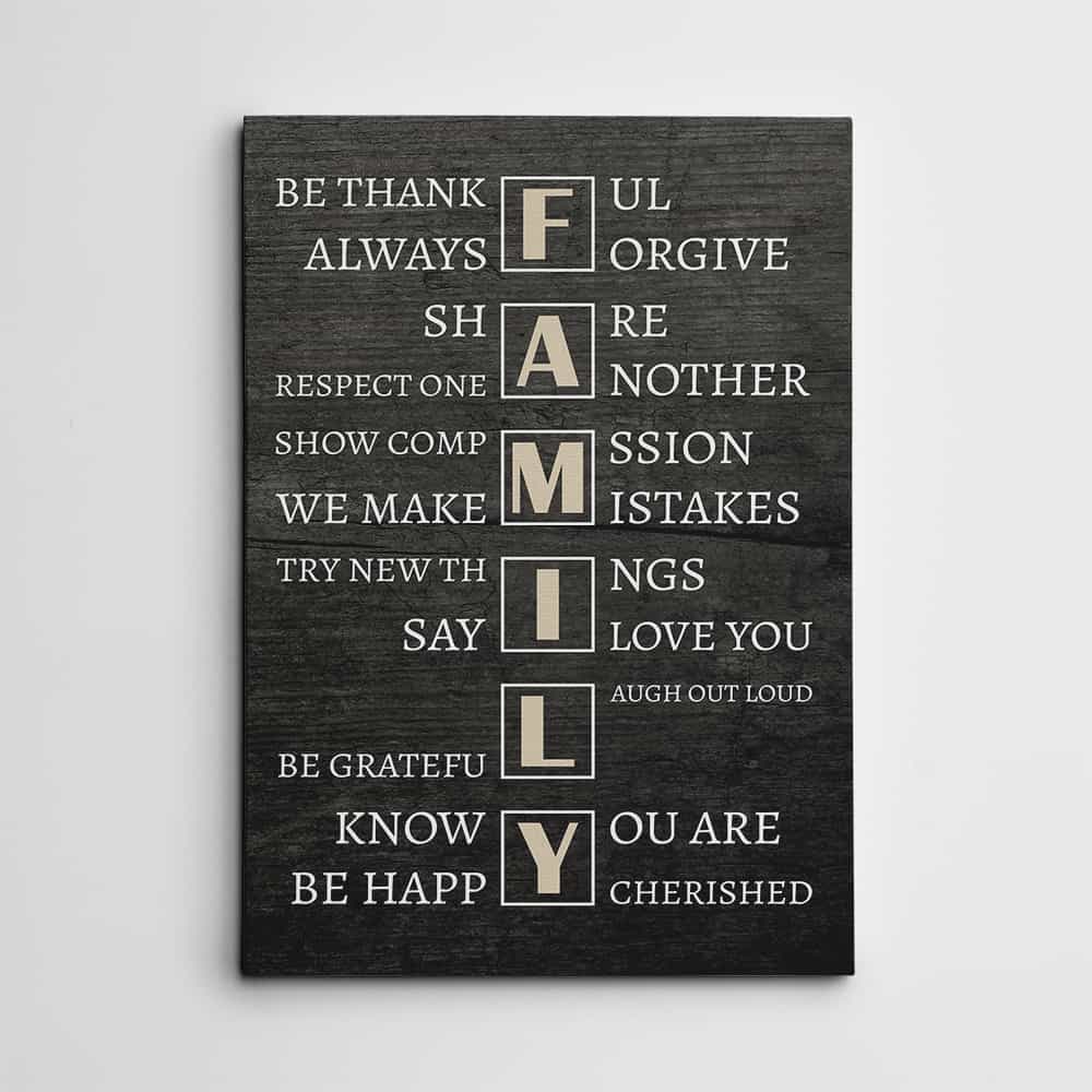 Family Rules Be Thankful Always Forgive Canvas Print