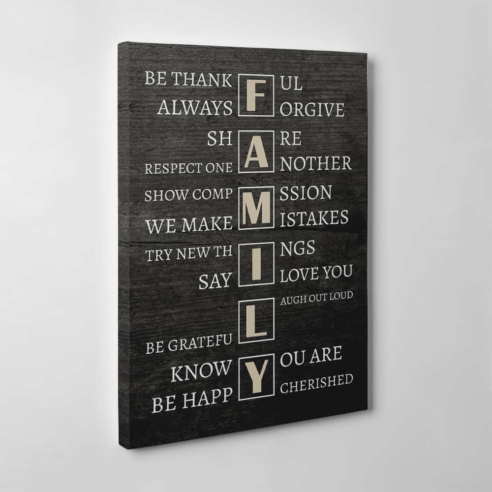 Family Rules Be Thankful Always Forgive Canvas Print