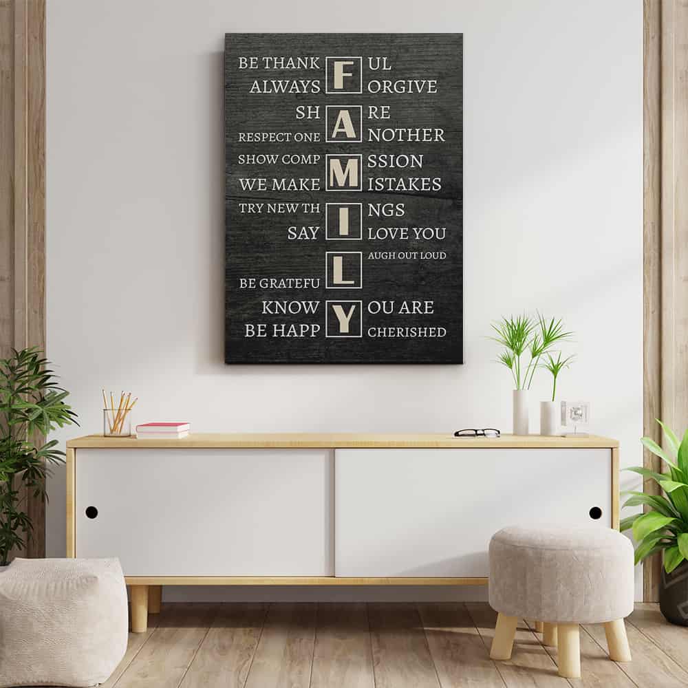 Family Rules Be Thankful Always Forgive Canvas Print