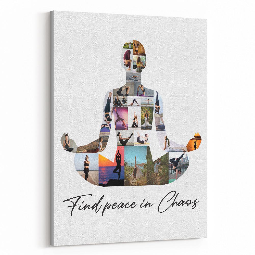 Find Peace In Chaos – Yoga Photo Collage Canvas Print