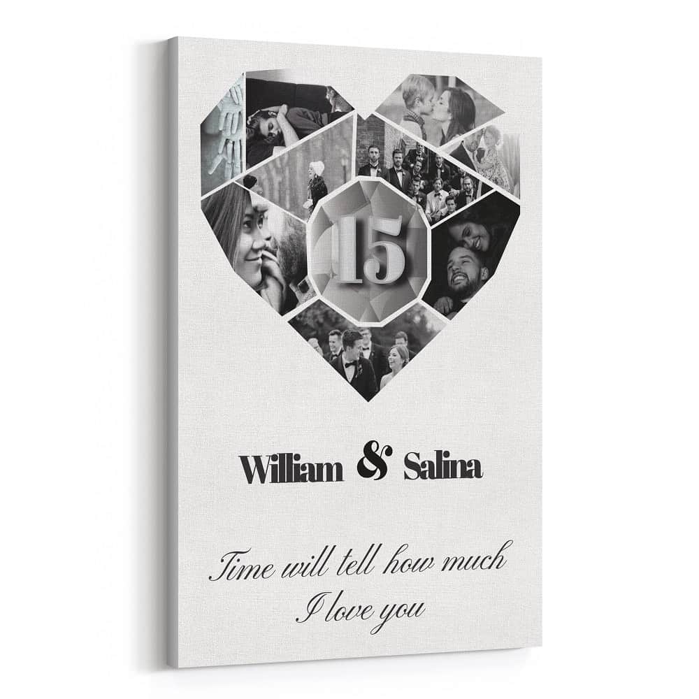Geometric Heart Photo Collage 15 Years Canvas Print