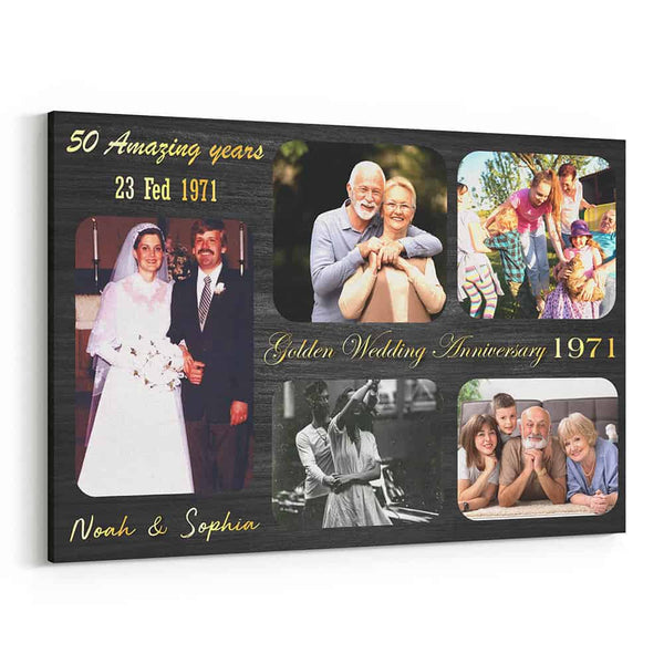 50 Amazing Year Wedding Anniversary – Custom 5 Collage Photo Canvas Print