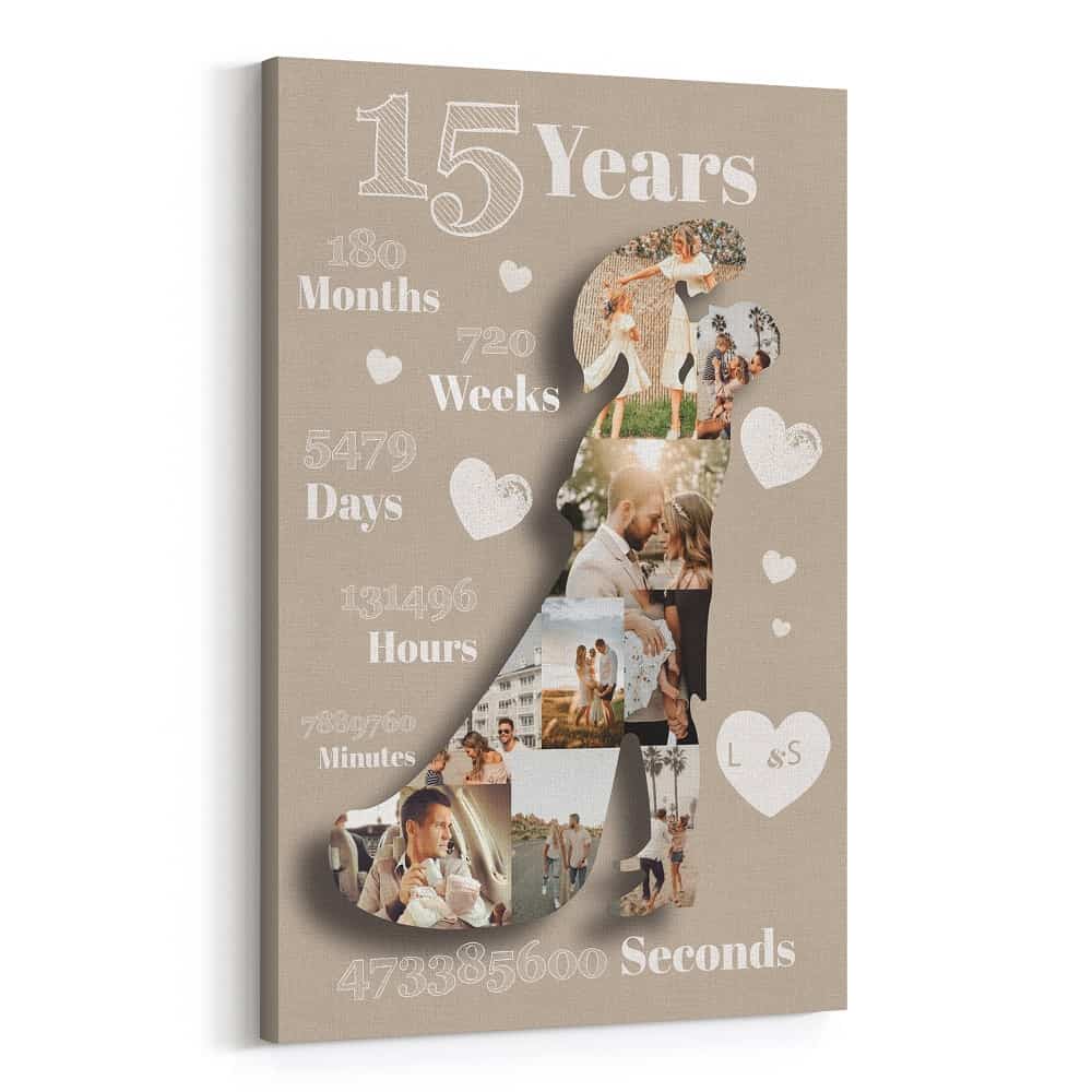 15th Anniversary Happy Bride and Groom Custom Collage Canvas Print
