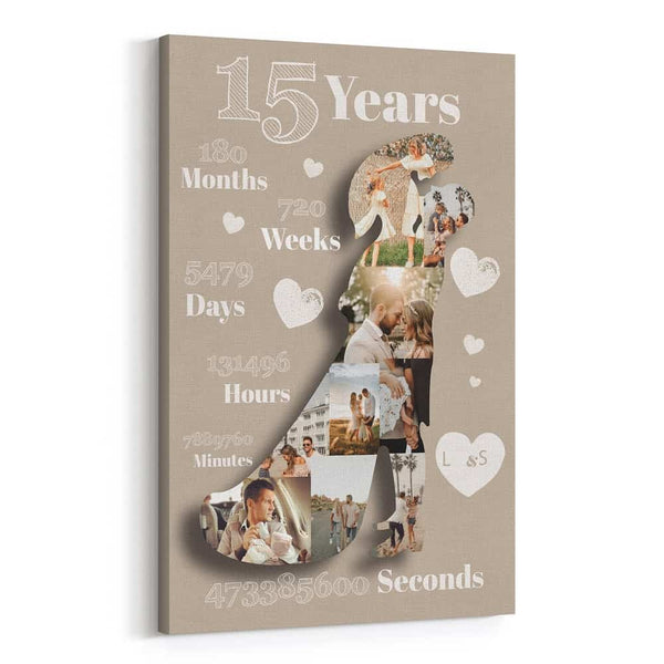 15th Anniversary Happy Bride and Groom Custom Collage Canvas Print