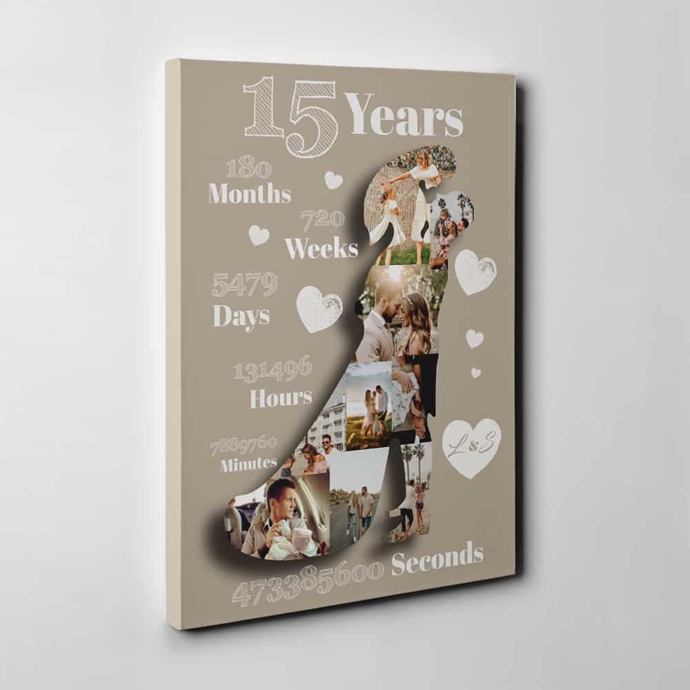 15th Anniversary Happy Bride and Groom Custom Collage Canvas Print