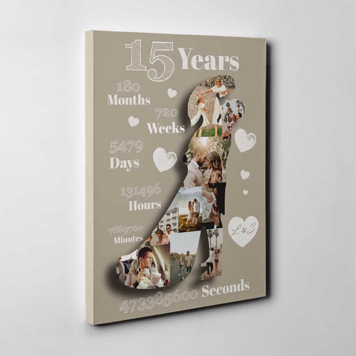 15th Anniversary Happy Bride and Groom Custom Collage Canvas Print